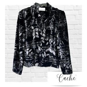 Vintage Cache Black Velvet Jacket Black Sliver Floral Holiday Cocktail Black Tie